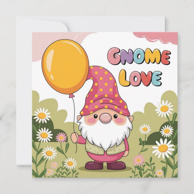 Gnomo Bonito com Balão - Design do Gnomo Love (Frente)