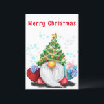 Gnomo Bonito com Cartão de Natal de Presente<br><div class="desc">Cartões de Natal com Gnomo Bonito com Chapéu de Árvore de Natal e Presente - Cartão de Natal Divertido - Personalizável - ou Escolher / Adicionar Seu Texto / Nome / Cor Único - Faça seu presente especial - Redimensionar e mover ou remover e adicionar elementos / texto com a...</div>
