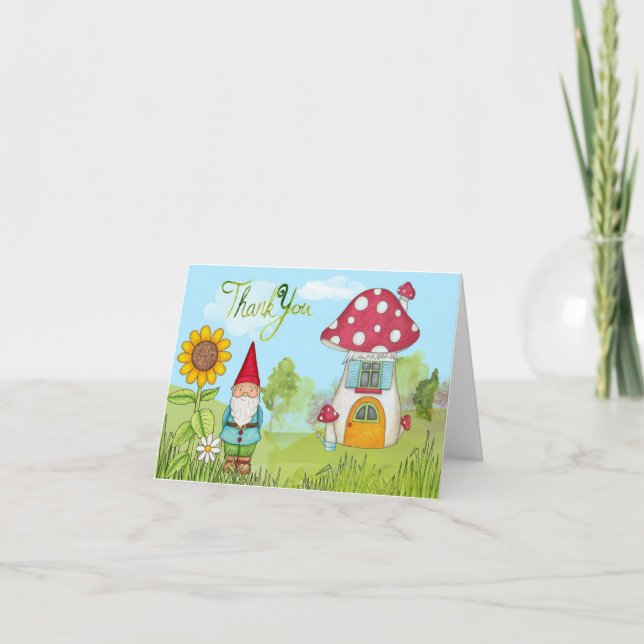 Gnomo da aguarela e cartões de agradecimentos da (Frente)