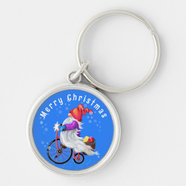 Gnomo de Natal com Bike e Gifts Chaveiro (Frente)