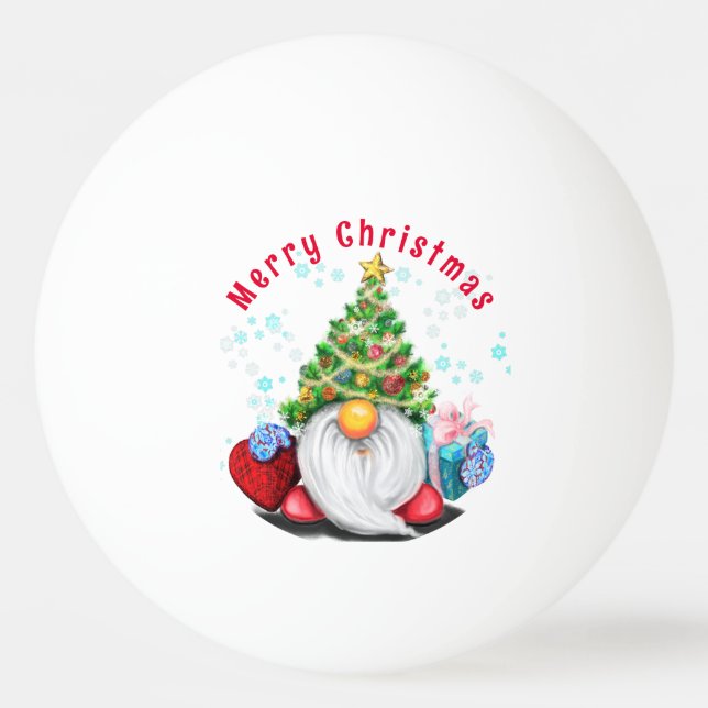 Gnomo de Natal com Bola de Pong de Presente (Frente)