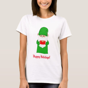 Gnomo engraçado do Natal feio em camiseta verde fe
