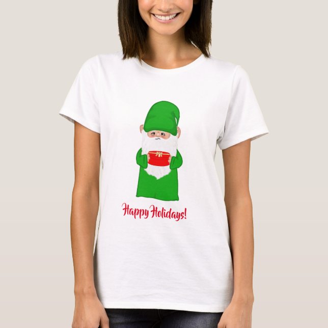 Gnomo engraçado do Natal feio em camiseta verde fe (Frente)