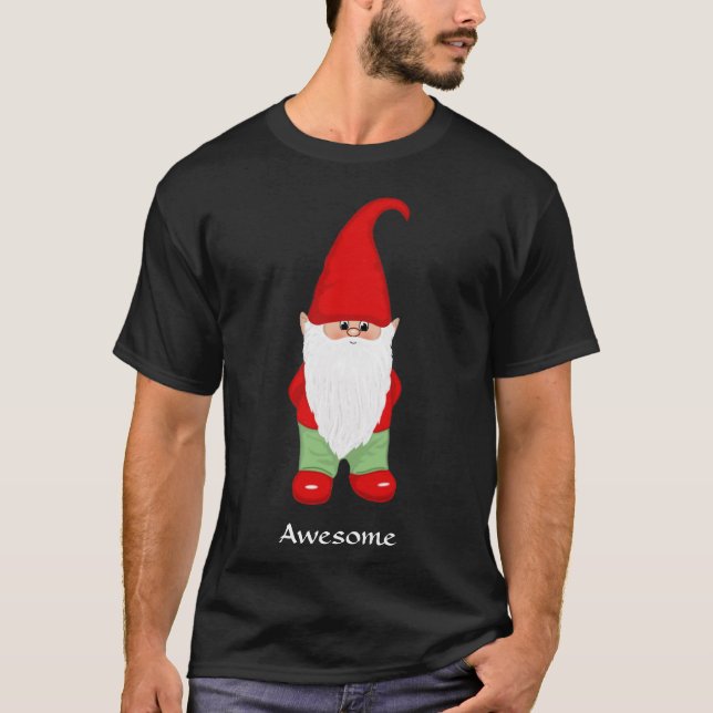 Gnomo Moderno Vestido com Camiseta Verde e Vermelh (Frente)