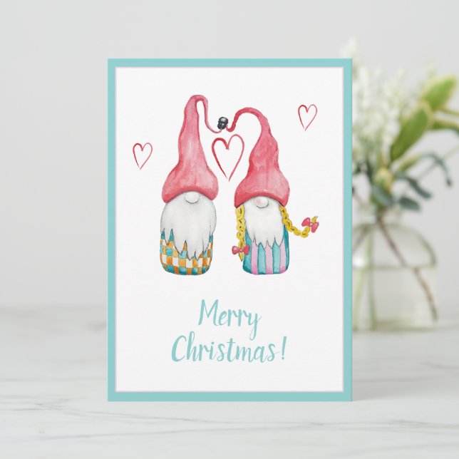 Gnomos Fofos Apaixonados Feliz Natal (Em pé/Frente)