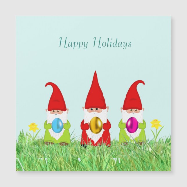 Gnomos Fofos Segurando Ovos de Páscoa (Frente)