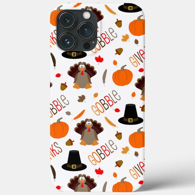Gobble de Padrão de Ação de Graças Bonito dá Obrig (Verso)