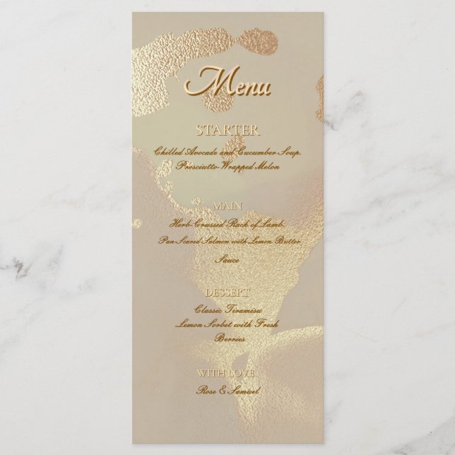Gold Alcohol Ink Elegant Flat Menu (Frente)