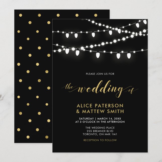 Gold & Black | Convite de Cerimônia de Casamento M (Frente/Verso)