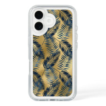Gold Blue Palm Leaf iPhone 16 Case 