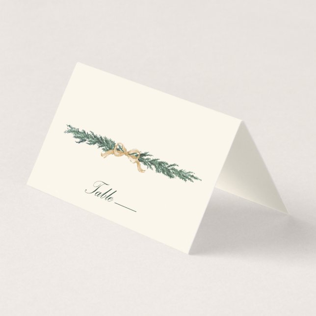 Gold Bow & Greenery Border Ivory Place Card (Frente)
