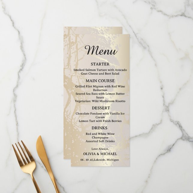  Gold Elegant Luxury Marble Abstract Wedding Menu  (Frente/Verso In Situ)
