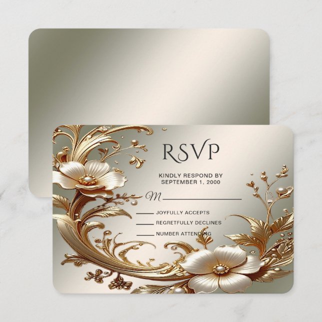 Gold Floral RSVP Card (Frente/Verso)