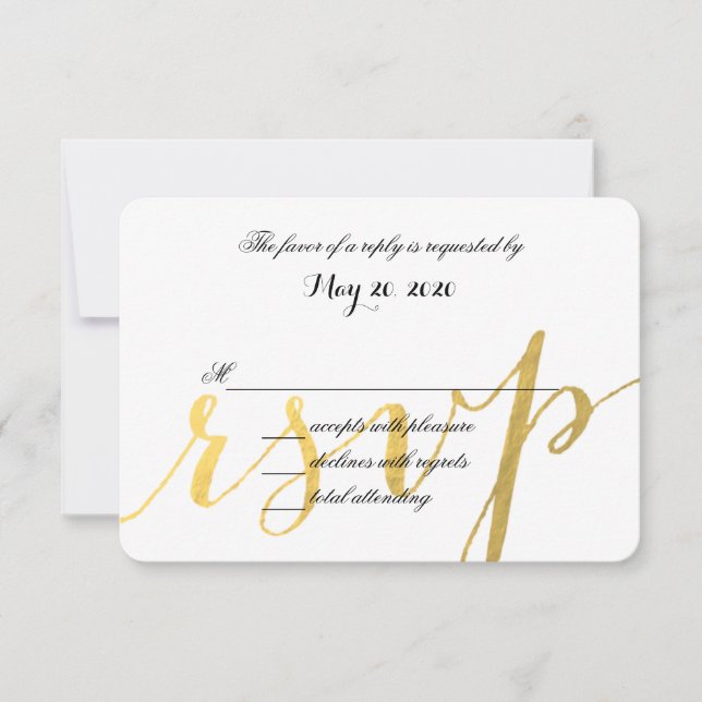 Gold Foil Glamor | Cartão RSVP de Casamento Modern (Frente)