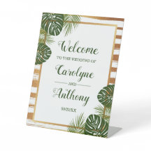 Gold Foil & Green Palm Leaf Beach Weding Welcome