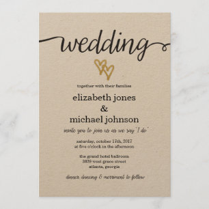 Gold Foil Hearts Kraft Paper Convite de Casamento