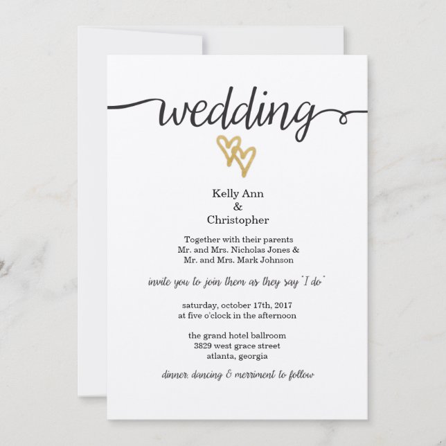 Gold Foil Hearts Kraft Paper Convite de Casamento (Frente)