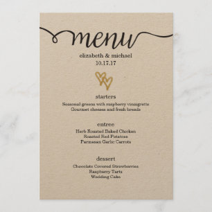 Gold Foil Hearts Kraft Paper Menu Casamento