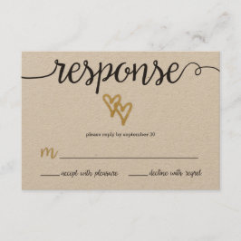Gold Foil Hearts Kraft Paper Wedding RSVP Card