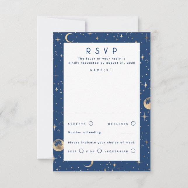 Gold Foil Stars Celestial Wedding RSVP (Frente)