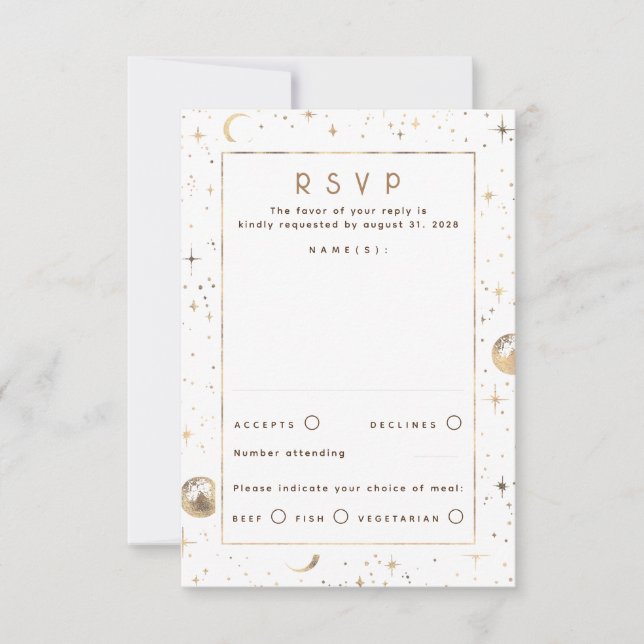 Gold Foil Stars Celestial Wedding RSVP (Frente)
