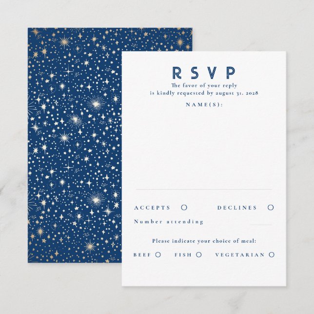 Gold Foil Stars Modern Wedn RSVP (Frente/Verso)