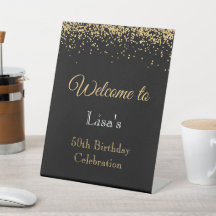 Gold Glitter 50th Birthday Black Welcome