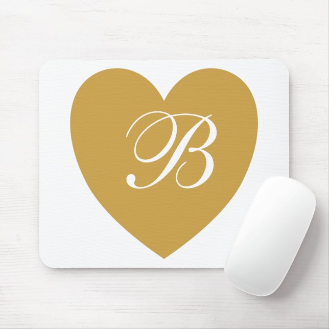 Gold Heart Monogram Mousepad (Com mouse)