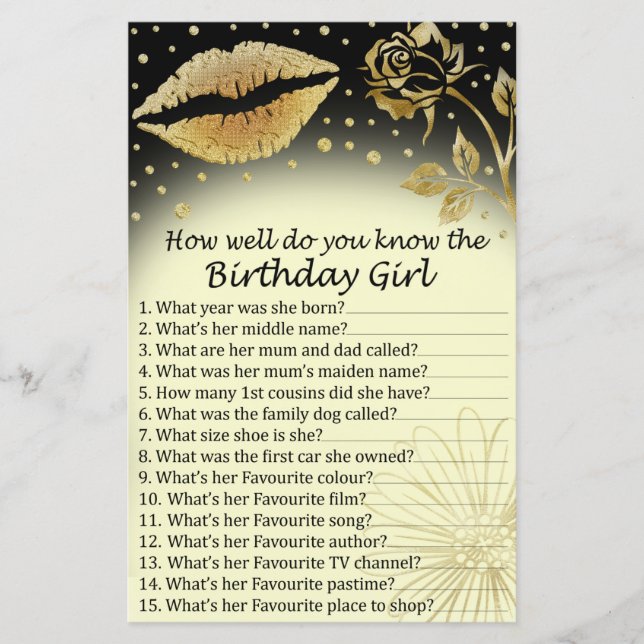 Gold Lips Quão bem você conhece a garota do aniver (Frente)