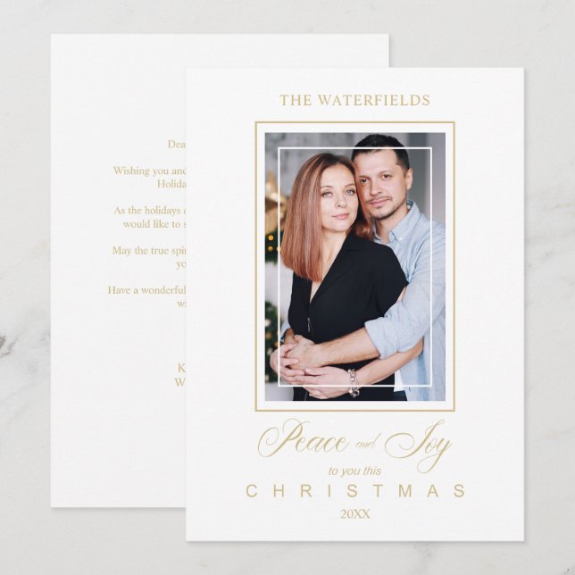 Gold Minimalist Modern Christmas Photo Family (Frente/Verso)