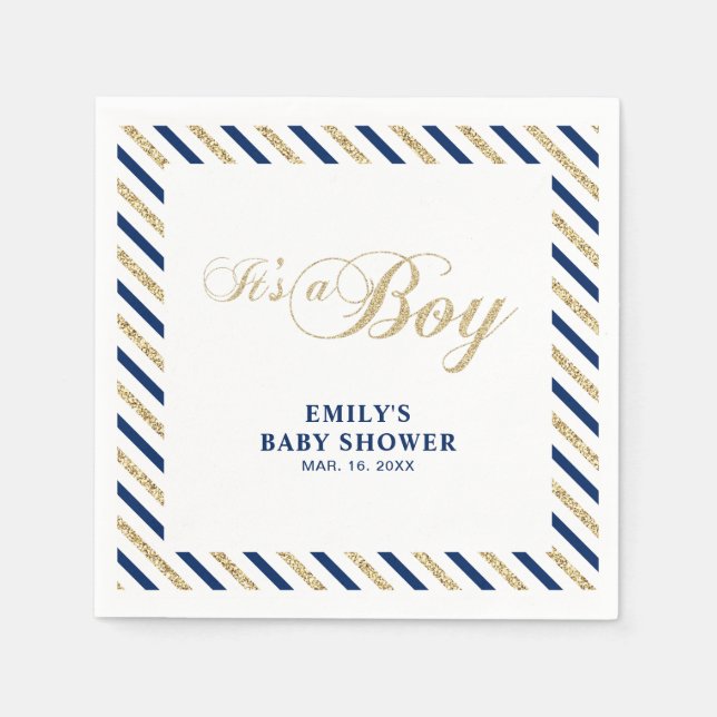 Gold & Navy | Guardanapo de papel para Chá de Bebê (Frente)