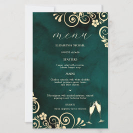 Gold Swirls Emerald Green Wine Glass Wedding