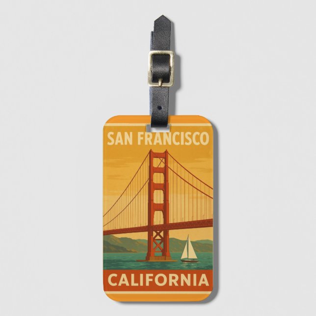 Golden Gate Bridge Retro – Etiqueta de Bagagem de  (Frente Vertical)