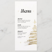 Golden Hand Drawn Tree Christmas Dinner Menu Card 