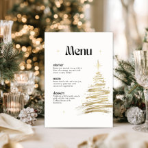 Golden Hand Drawn Tree Christmas Dinner Menu Card 