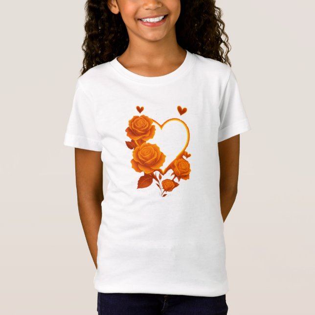 Golden Heart & Orange Roses Girls' T-Shirt (Frente)