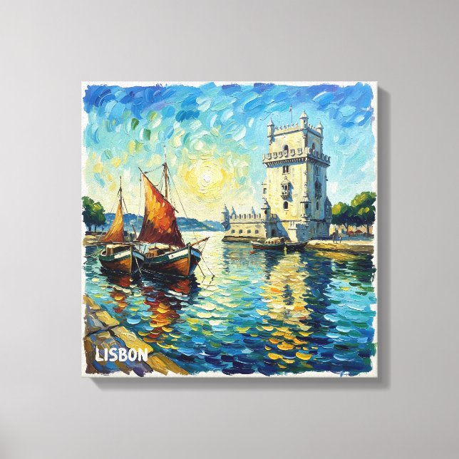 Golden Lisbon Belem Tower Scene Canvas Art (Frente)