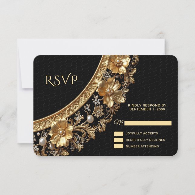 Golden Ornate Frame RSVP Card (Frente)