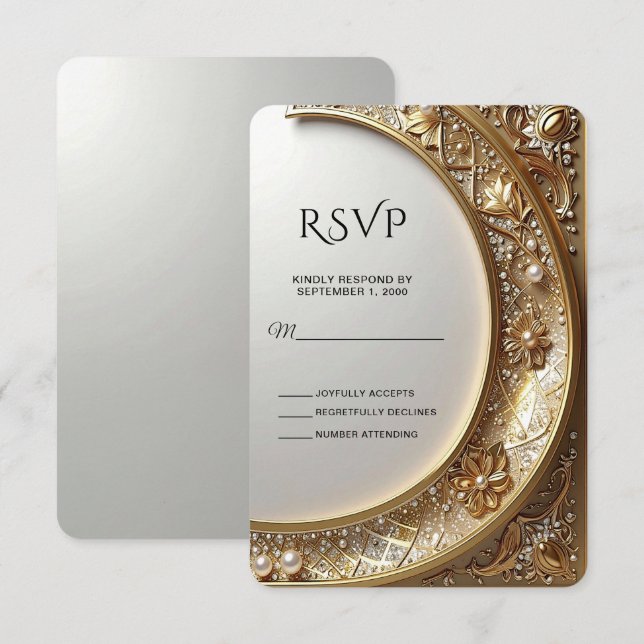 Golden Ornate Frame RSVP Card (Frente/Verso)