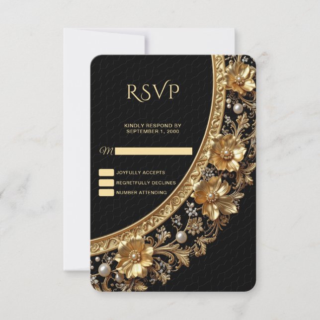 Golden Ornate Frame RSVP Card (Frente)
