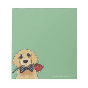 Golden retriever & bloco de notas pequeno do rosa