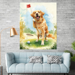 Golden Retriever Golf Watercolor Poster