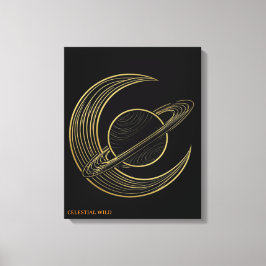 Golden Saturn Celestial Crescent Art Canvas Gift