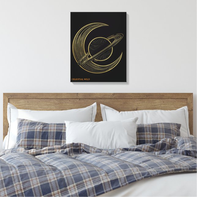 Golden Saturn Celestial Crescent Art Canvas Gift (Insitu(Quarto))