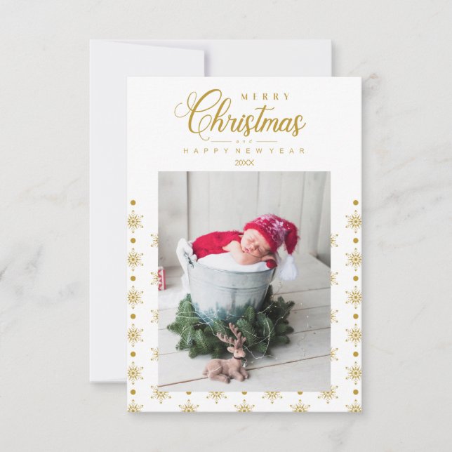 Golden Snowflakes Merry Christmas Photo Baby (Frente)