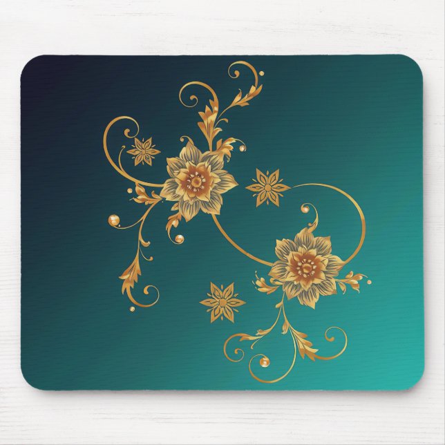 Golden Swirl Floral Mouse Pad (Frente)