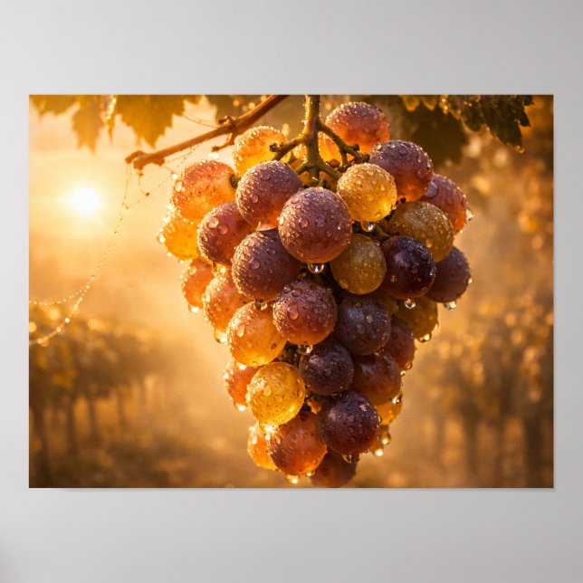 Golden Vineyard Grapes Poster - Autumn Sun (Frente)