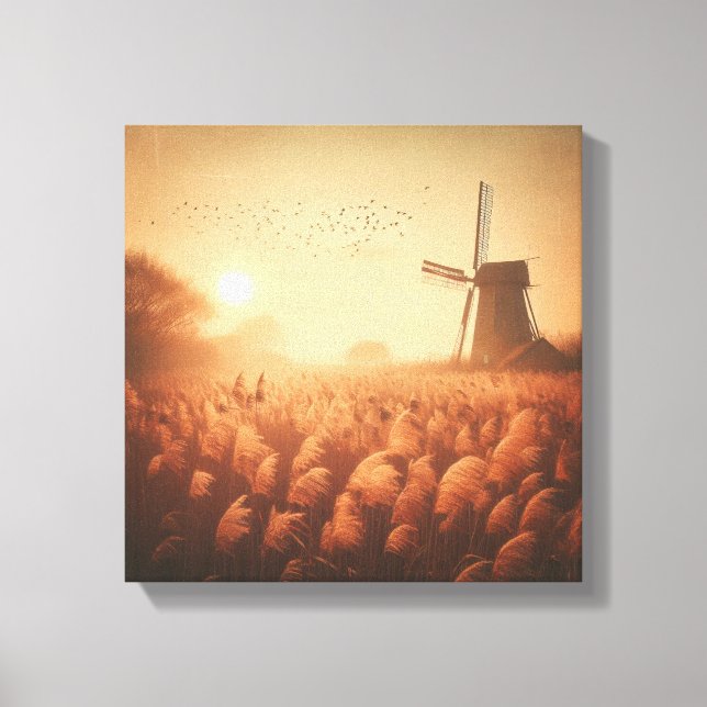 Golden Windmill Over Autumn Field Canvas Art (Frente)