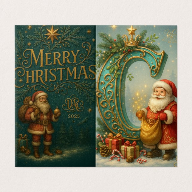  Goldenes Initial C mit Weihnachtsmann und Krone (Exterior Desdobrado)