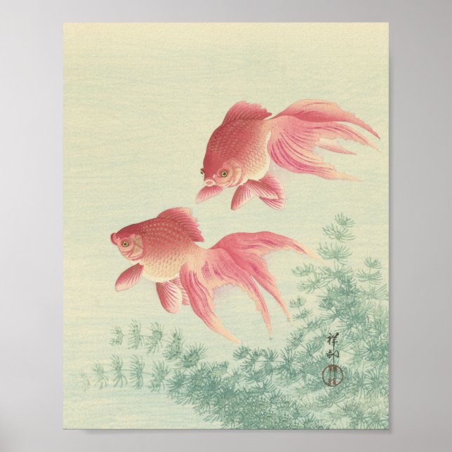Goldfish Vintage Japonês Woodblock Impressão (Frente)